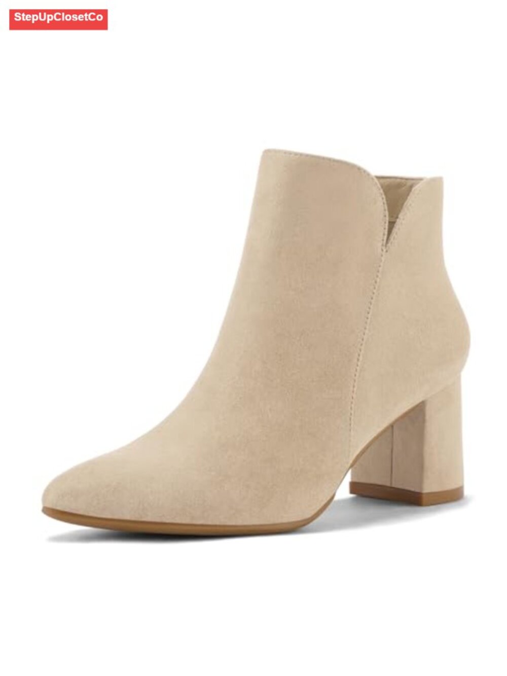 Women's Suede Ankle Boots Chunky Block Heel Pointed Toe Side Zip Dressy Booties